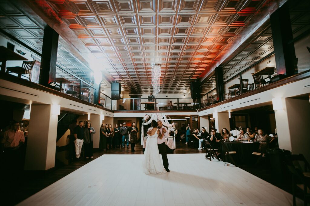A full shot of the venue, showing the main floor and upstairs balcony